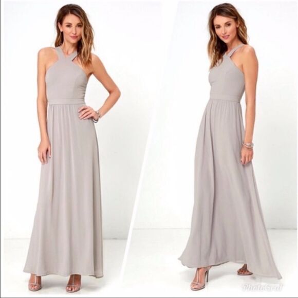 Lulus Air Of Romance Gray Maxi Dress Size Small - Picture 4 of 11